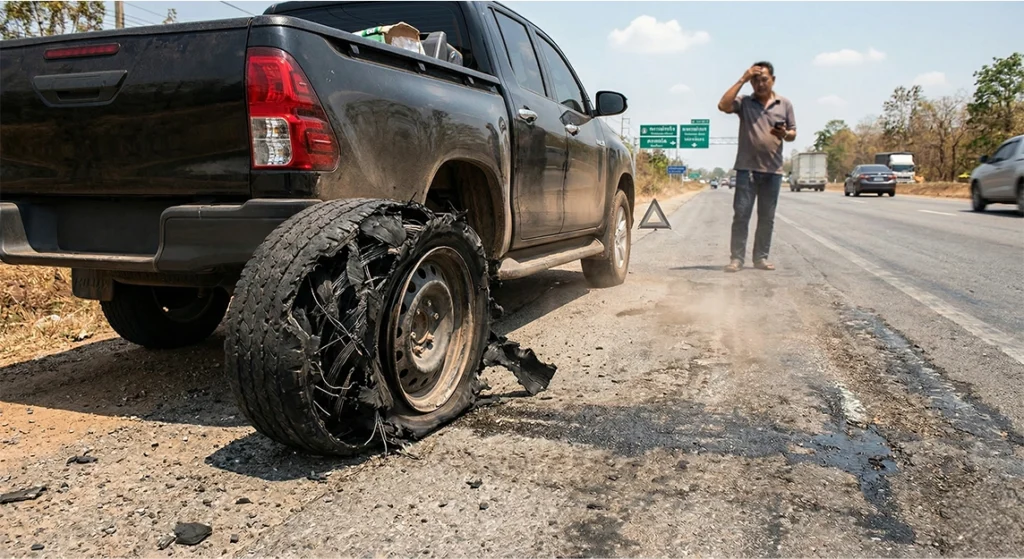 ยางแตกเพราะอากาศร้อน