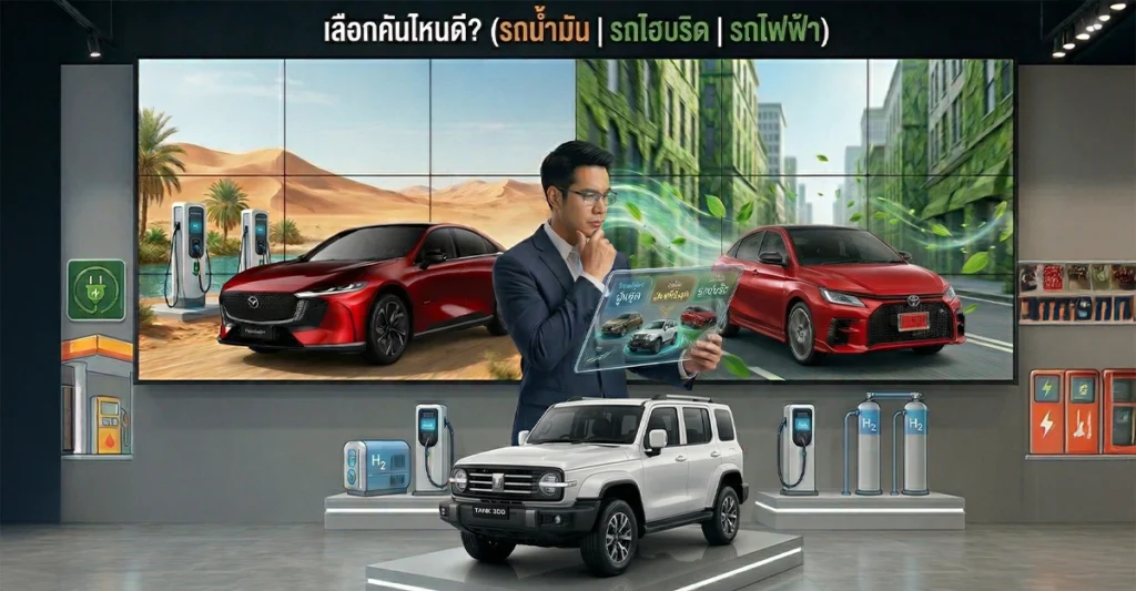 เทียบรถน้ำมัน ไฮบริด ไฟฟ้า