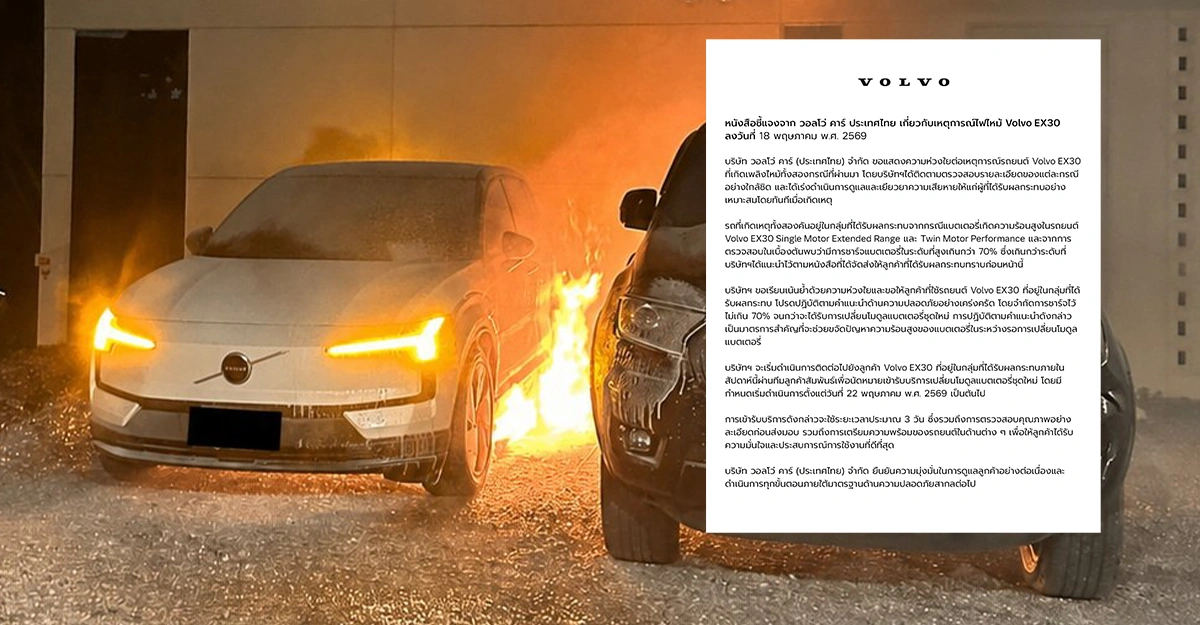 Volvo EX30 วอลโว่ ไทยร่อนแถลง พร้อมเรียกเปลี่ยนแบตชุดใหม่